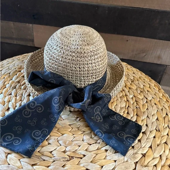 Disneyland Resort Raffia Straw Hat with Mickey Mouse Ear Scarf - Picture 3 of 5